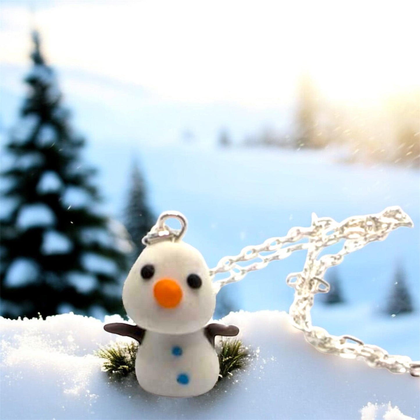 Polymer Clay Snowman Necklace: Handmade Kawaii Christmas Jewellery