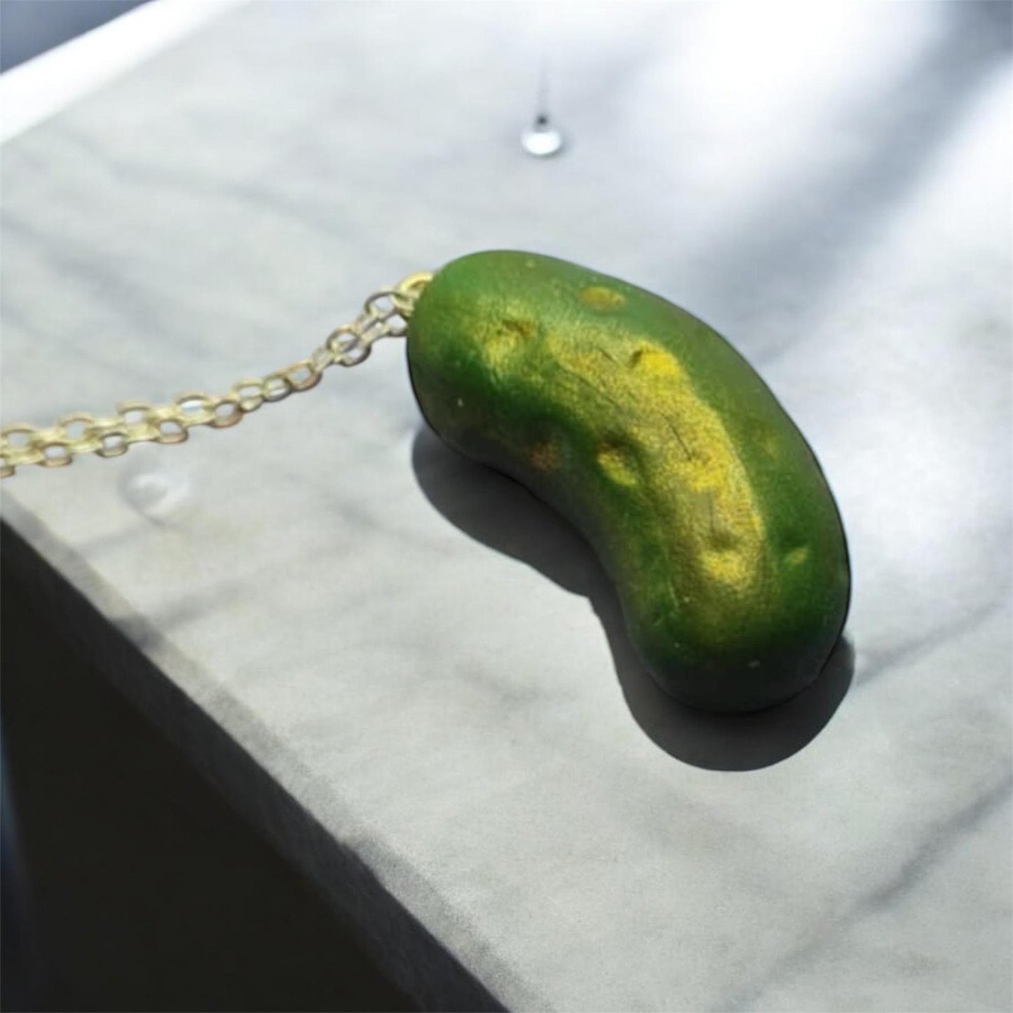 Green Pickle Necklace Women's Unique Miniature Food Jewellery