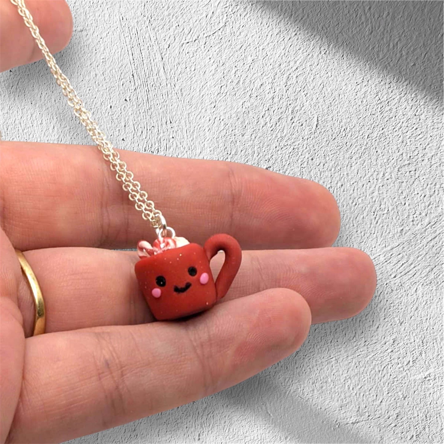 Kawaii Hot Chocolate Necklace - Handmade Polymer Clay Christmas Cocoa Charm