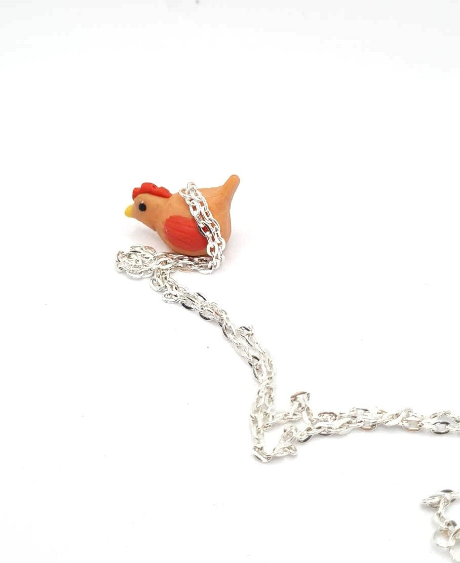 Chicken Pendant Necklace - Polymer Clay Bird Jewellery