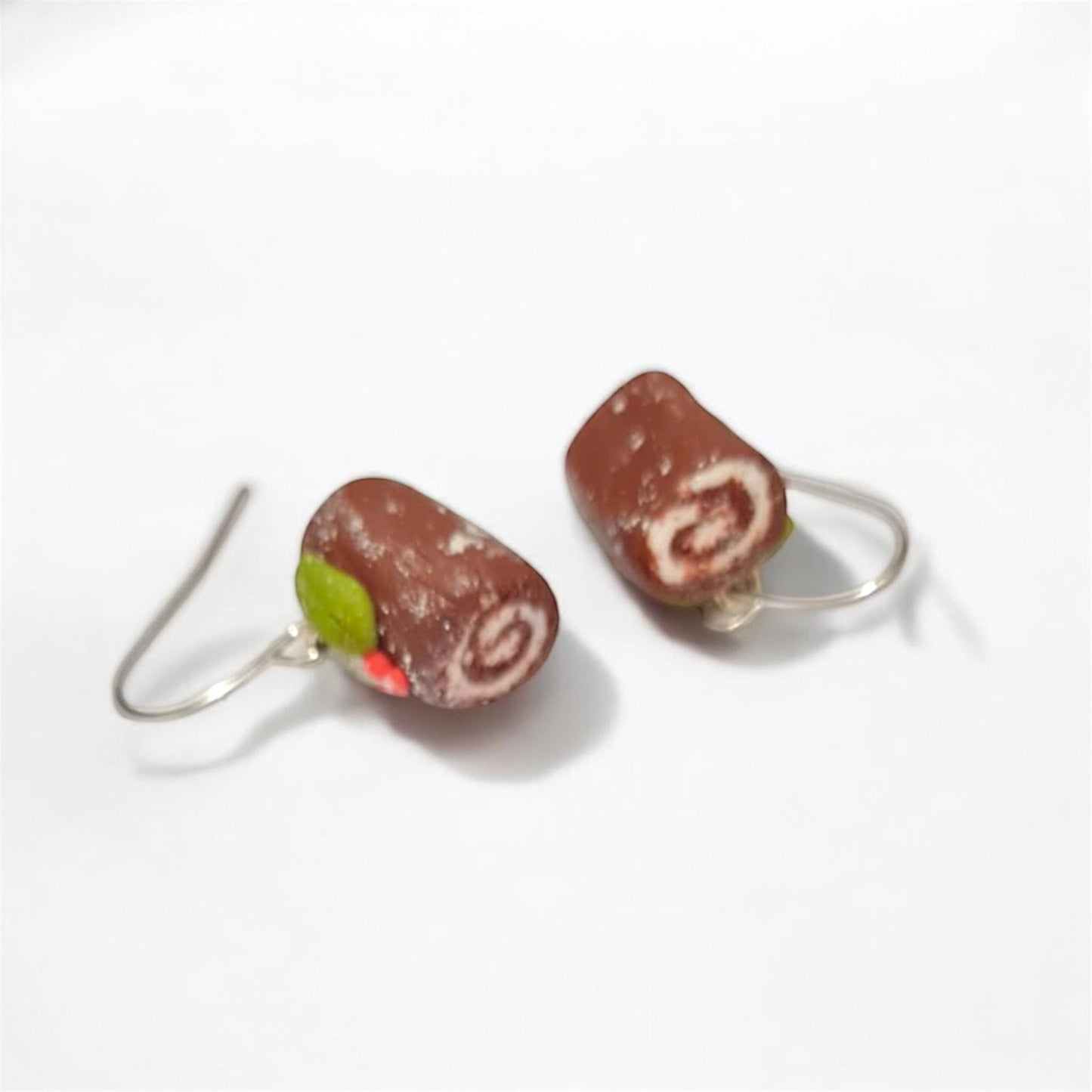 Festive Yule Log Miniature Food Earrings Polymer Clay Holiday Cake Charm Jewellery Cute Gift For Her Stocking Filler Present