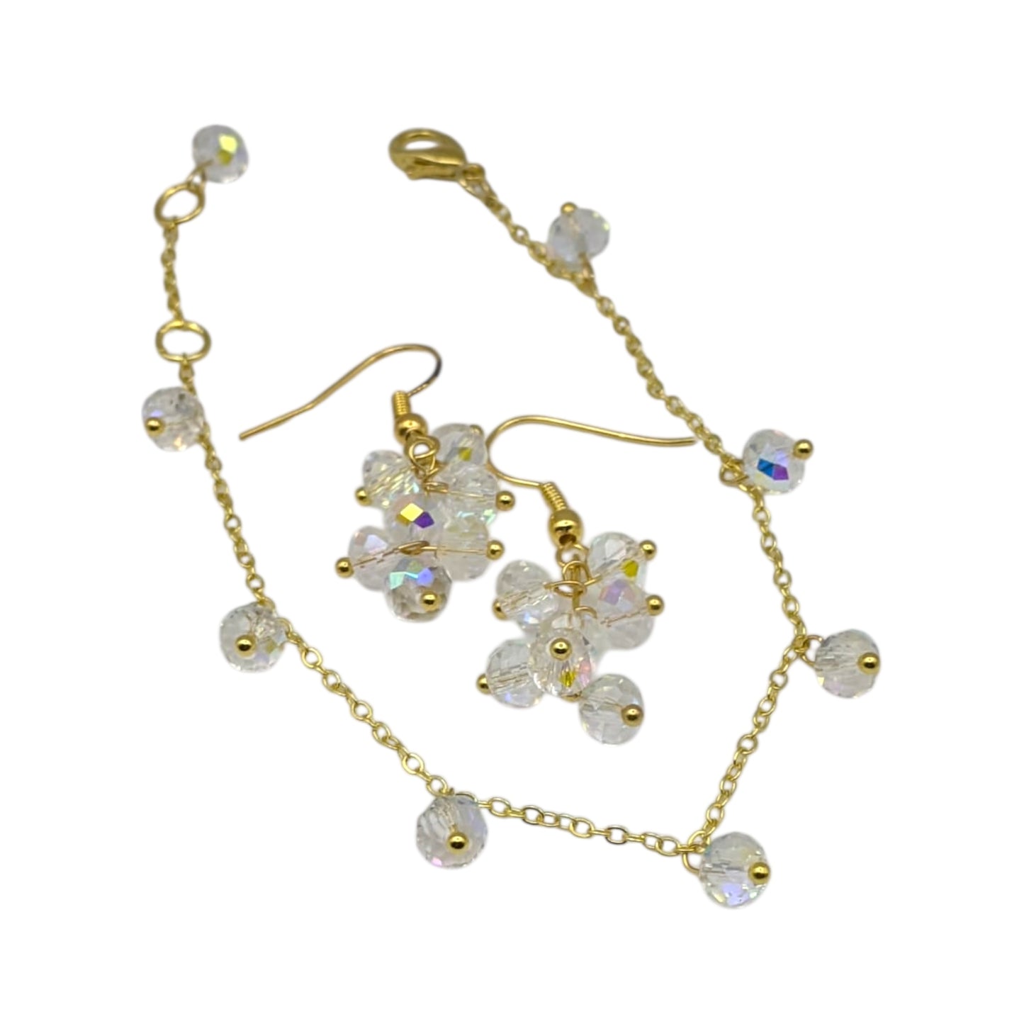 Gold plated crystal bridesmaids jewellery set on white background