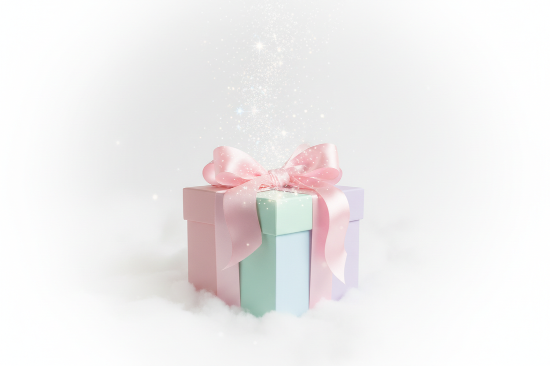 Pastel gift box with pink bow for birthday jewellery gifts