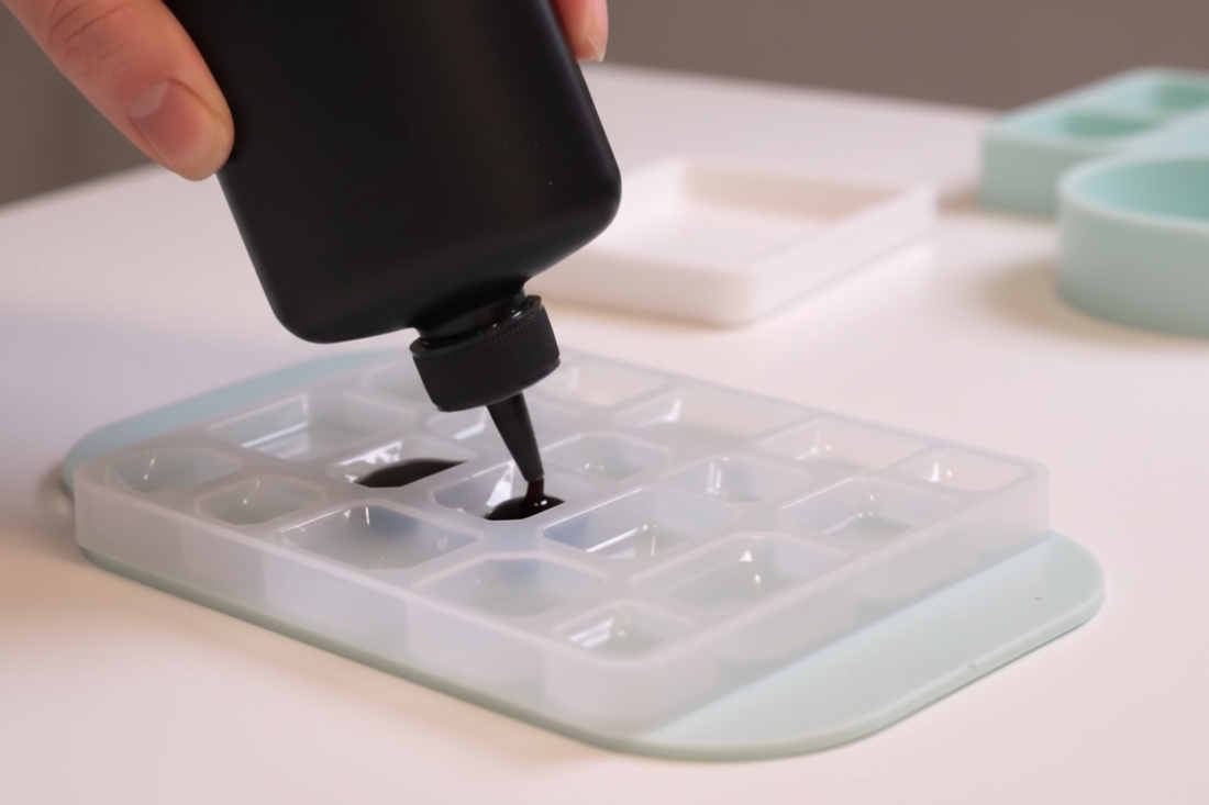 Handmade resin jewellery being made — pouring resin into silicone moulds, Crystal Seahorse Jewellery UK