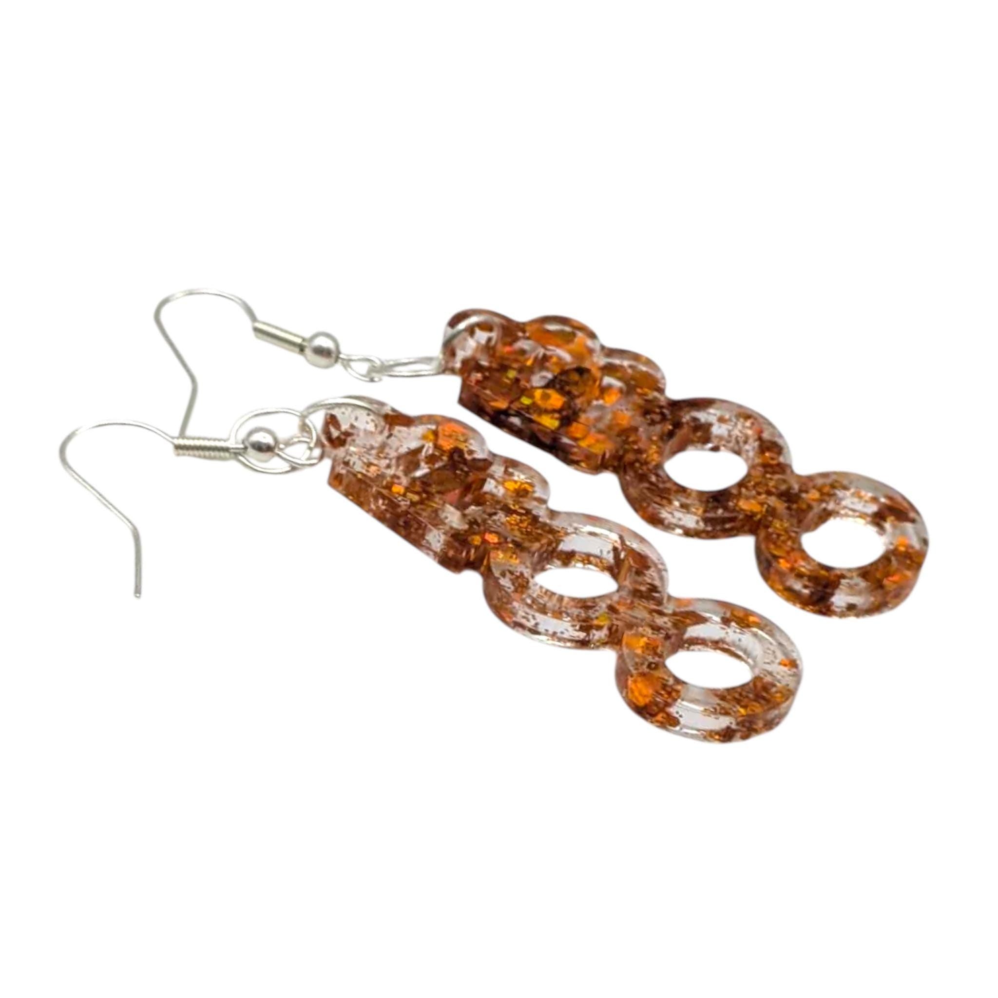 Resin Boo Dangle Earrings: Orange Glitter Halloween Jewellery