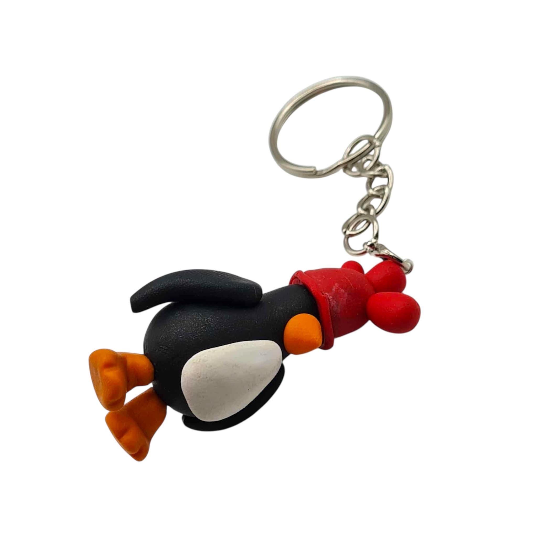 Novelty cartoon Penguin Keyring with red glove hat