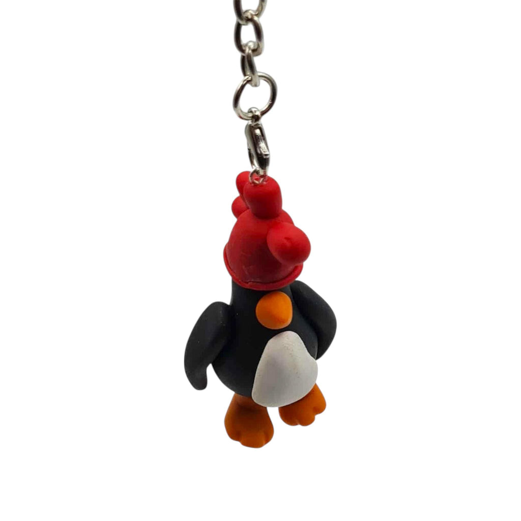 Novelty cartoon Penguin Keyring, Polymer Clay Charm