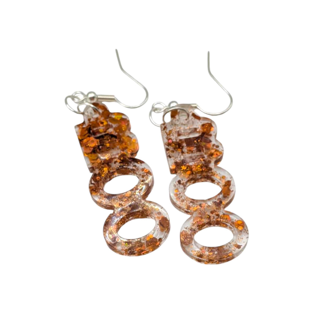 Resin Boo Dangle Earrings: Orange Glitter Halloween Jewellery