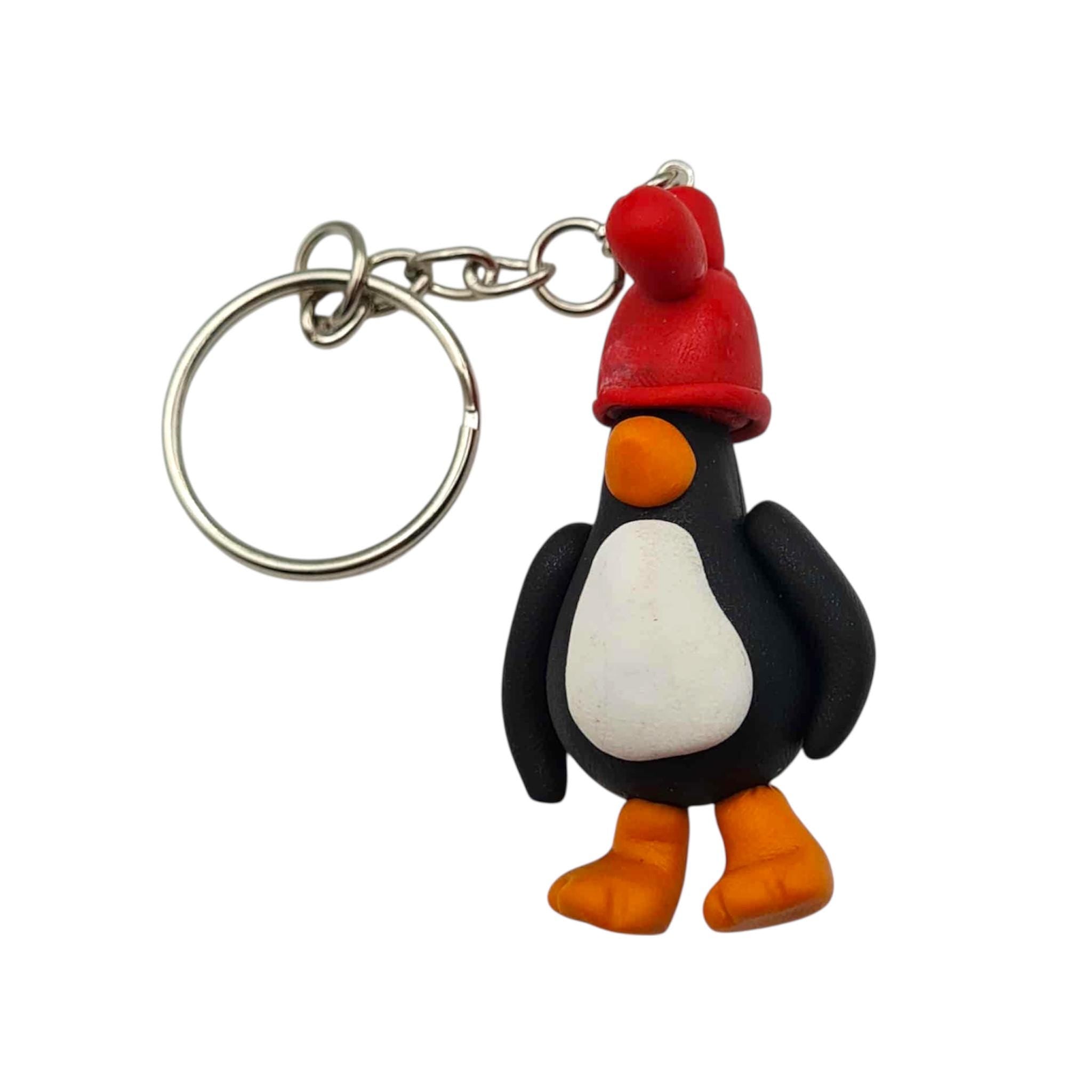 Novelty cartoon Penguin Keyring, Polymer Clay Charm