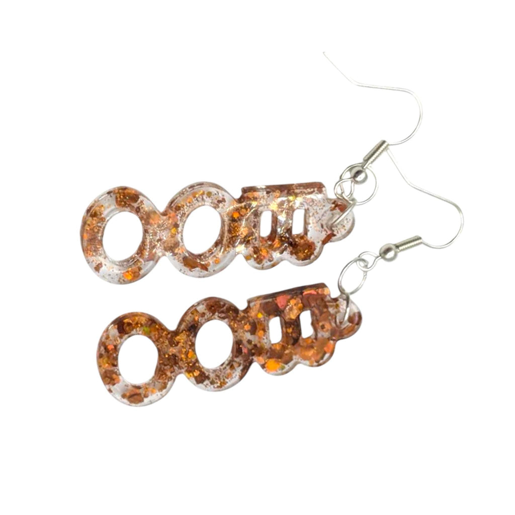Resin Boo Dangle Earrings: Orange Glitter Halloween Jewellery