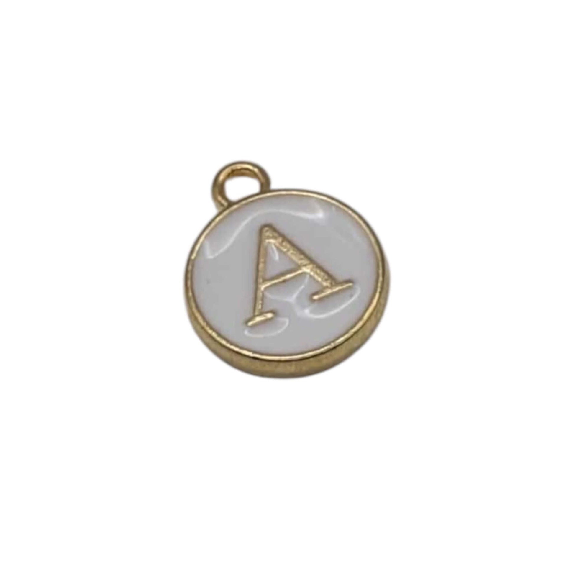 Gold pendant with letter 'A' on a white background