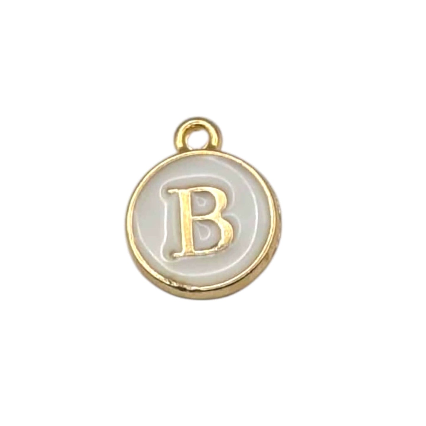 Gold charm with letter 'B' on a white background