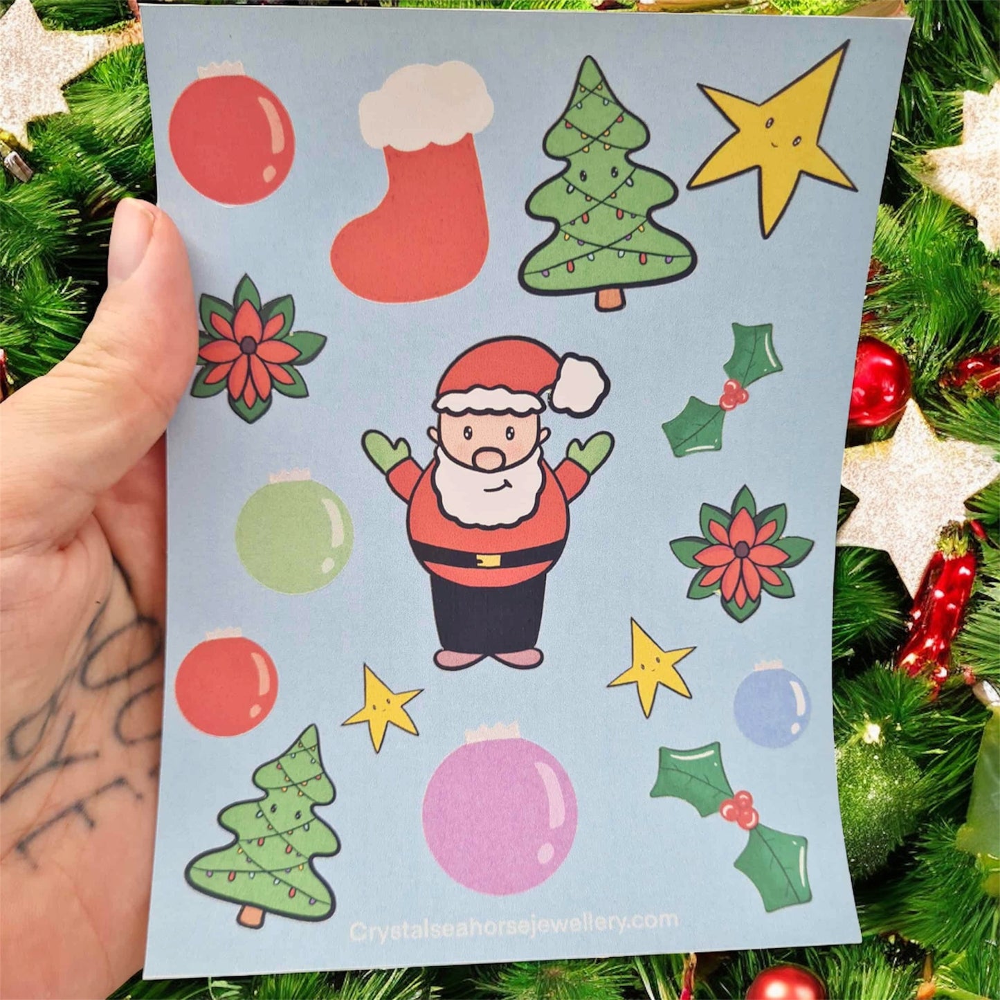 Holiday Christmas sticker sheet in blue - with festive background 