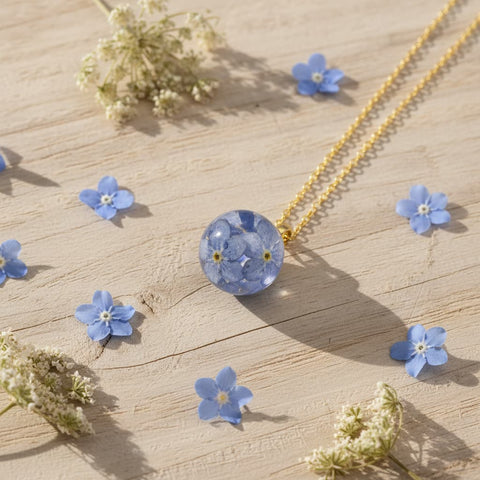 Forget-Me-Not Sphere Pendant Necklace | Real Flower Resin Jewellery Handmade UK