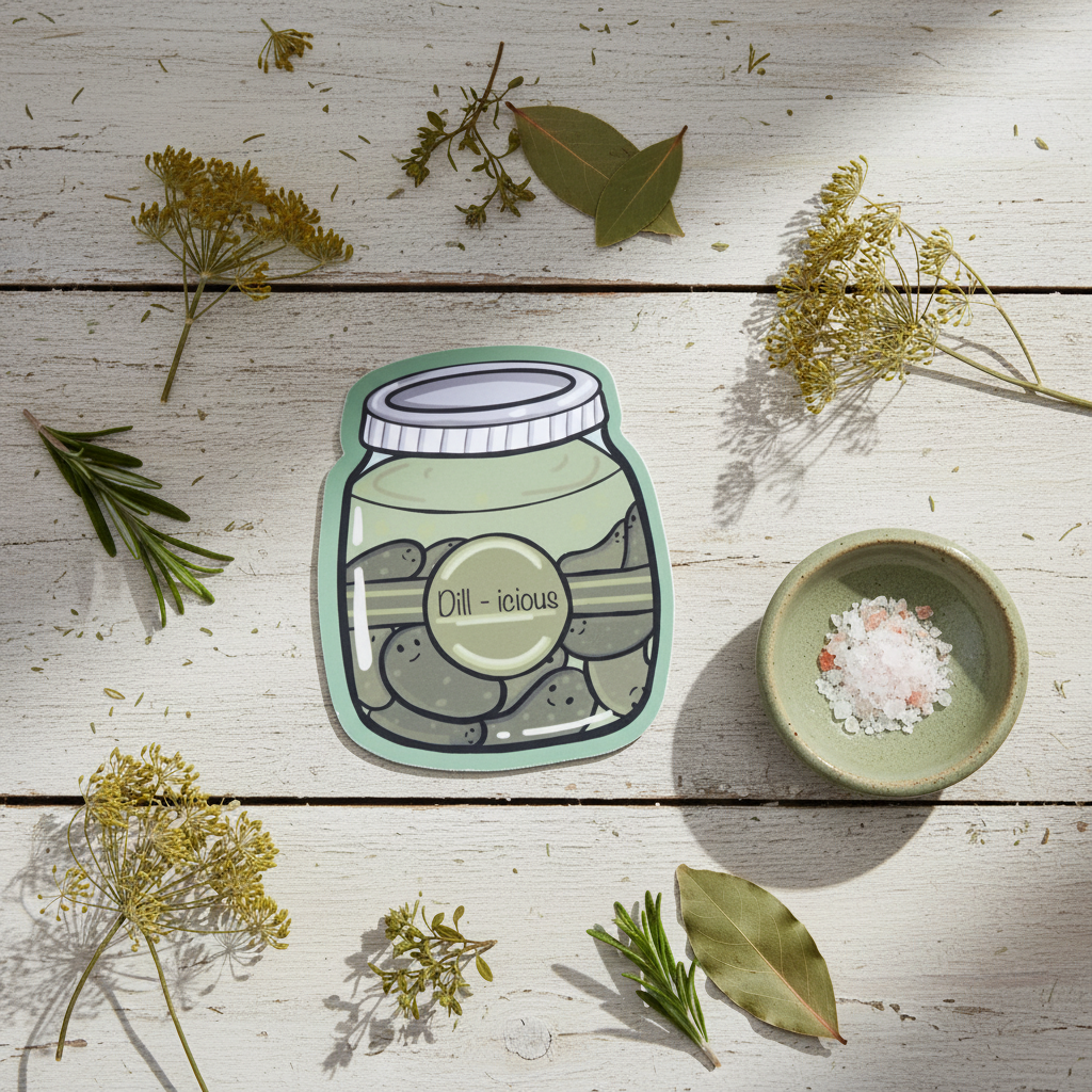 Pickle Jar Sticker, Hand Illustrated Vinyl Food Decal