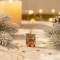Red & Green Dried Flower Resin Necklace, Christmas Gift
