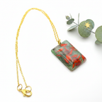Red & Green Dried Flower Resin Necklace, Christmas Gift