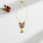 Reindeer Necklace, Handmade Polymer Clay Christmas Jewellery, Christmas Tree Charm, Gift For Her