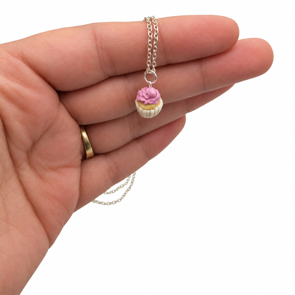 Pink cupcake necklace 