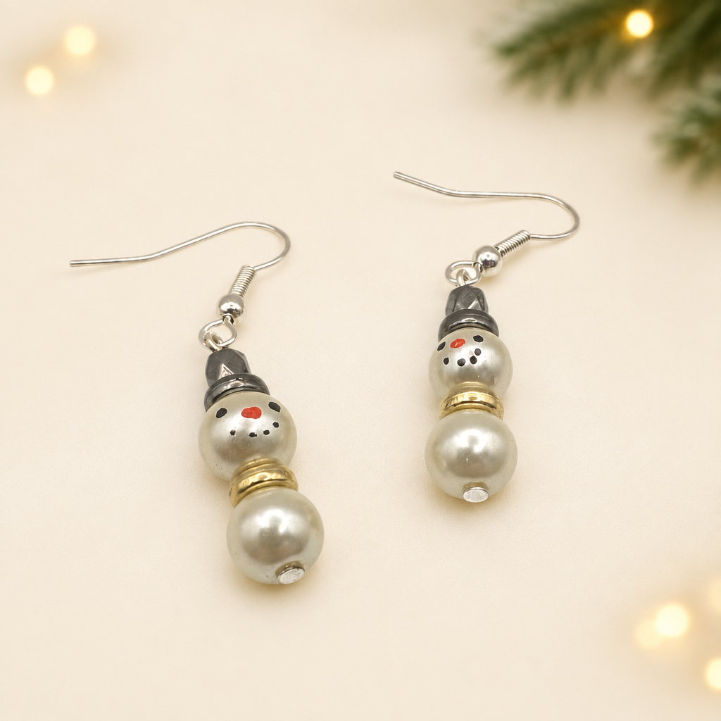 Glass pearl snowman earrings 