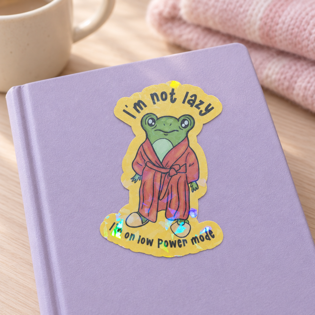 Frog low power mode sticker on notebook 