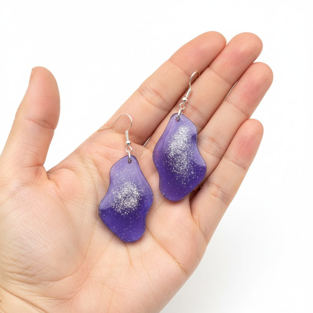 Purple Druzy Inspired Glitter Resin Earrings - Handmade Sparkle Drops