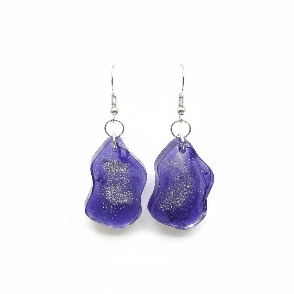 Purple Druzy Inspired Glitter Resin Earrings - Handmade Sparkle Drops
