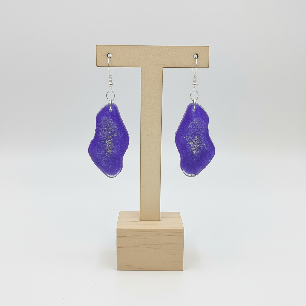 Purple Druzy Inspired Glitter Resin Earrings - Handmade Sparkle Drops