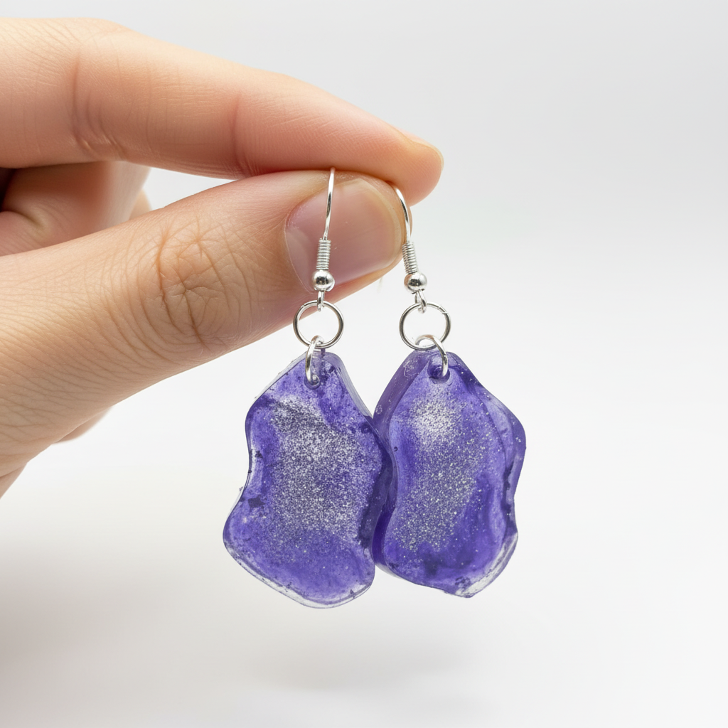 Purple Glitter Resin Earrings