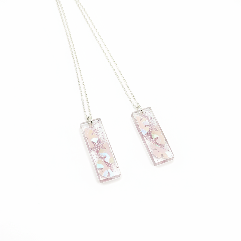 Mother Daughter Matching Necklace Set - 2 Handmade Flower Resin Pendants
