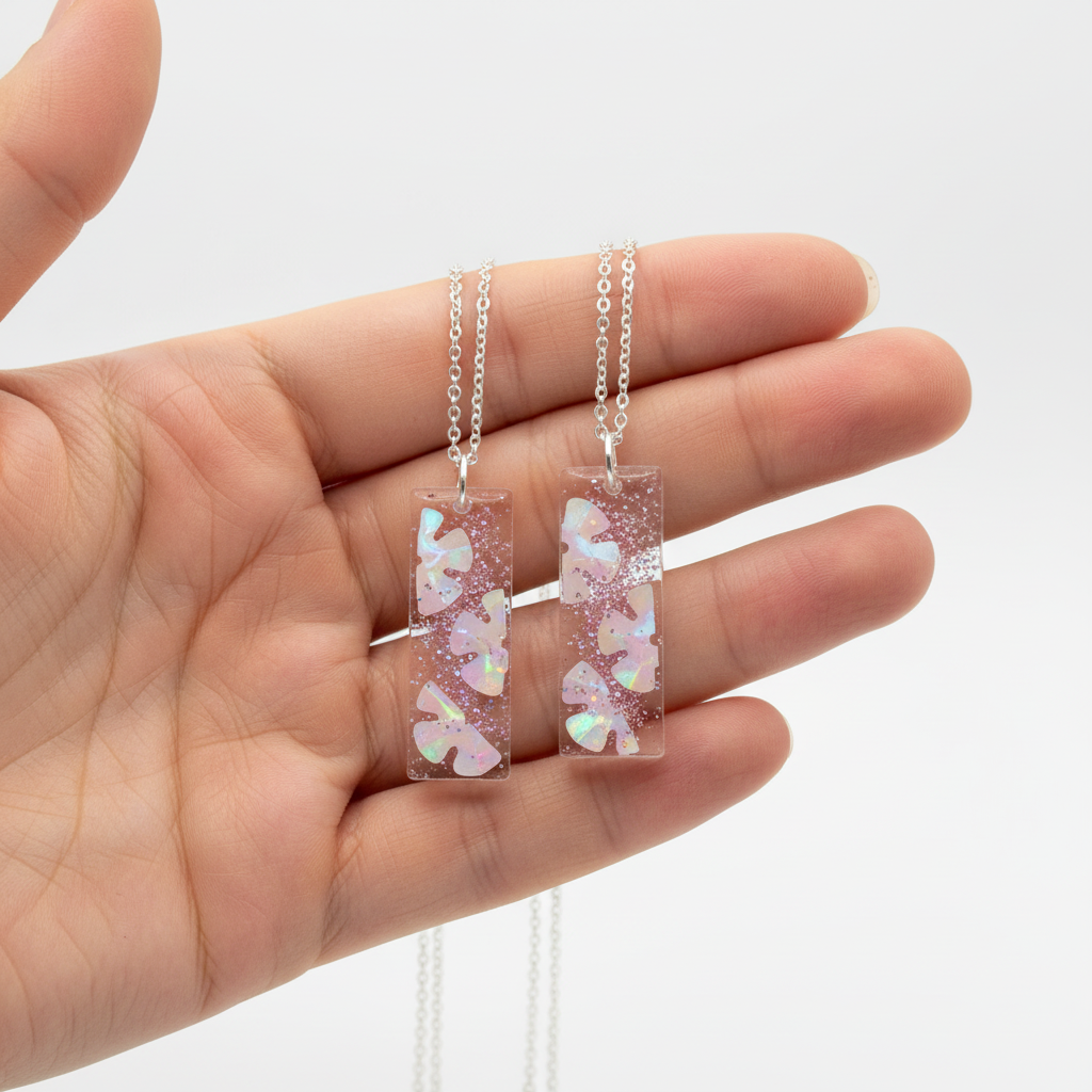 Mother Daughter Matching Necklace Set - 2 Handmade Flower Resin Pendants