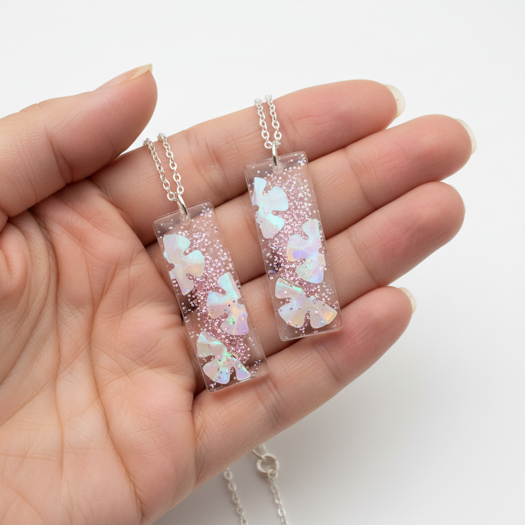 Mother Daughter Necklace Set, Matching Resin Flower Pendants, Sentimental Gift For Mum