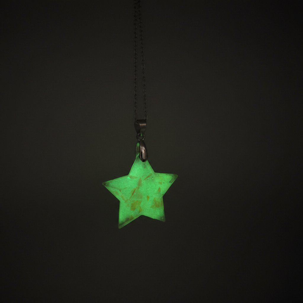 Glow in the Dark Star Necklace | Faceted Resin Pendant Handmade UK