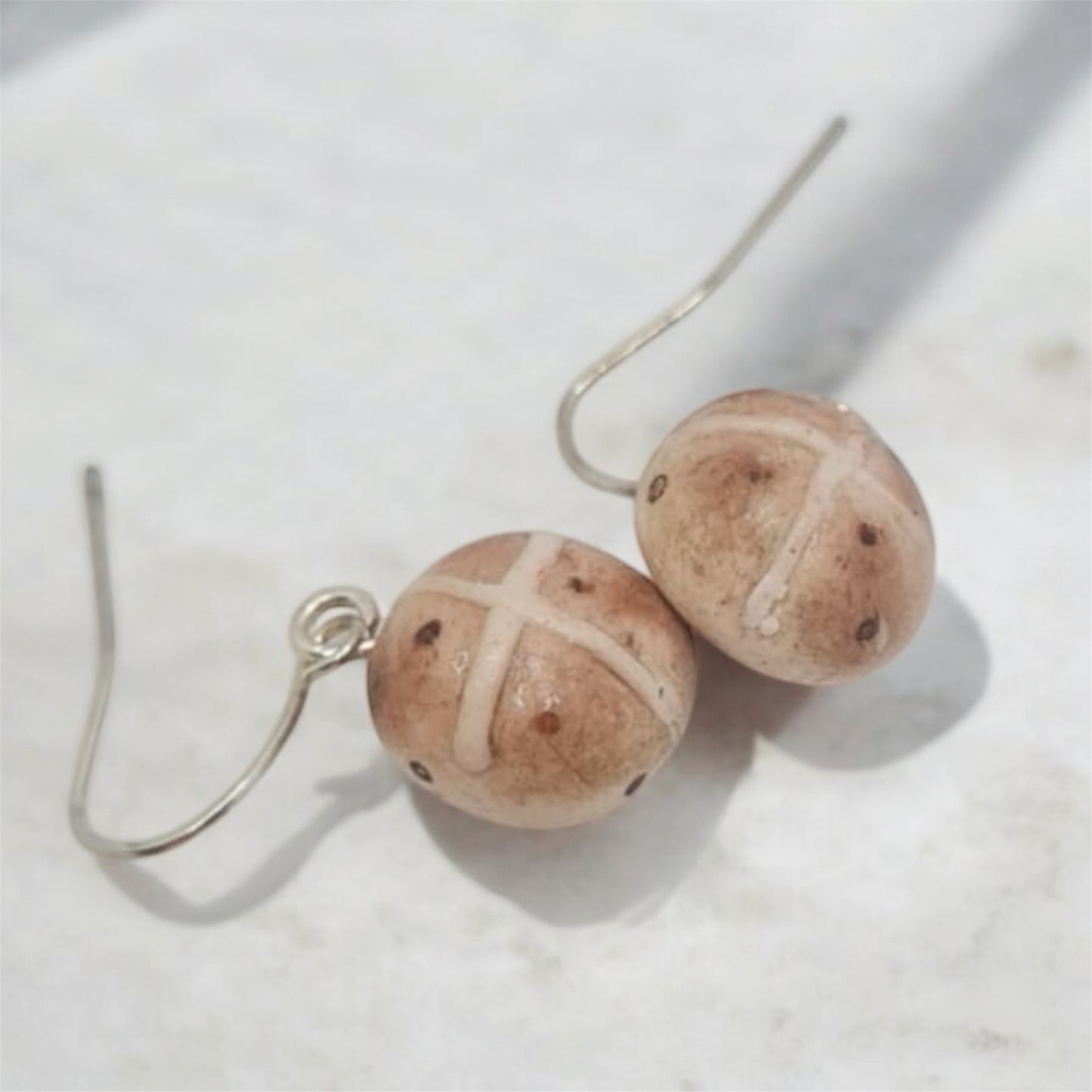 Hot Cross Bun Earrings - Handmade Polymer Clay Food Jewellery