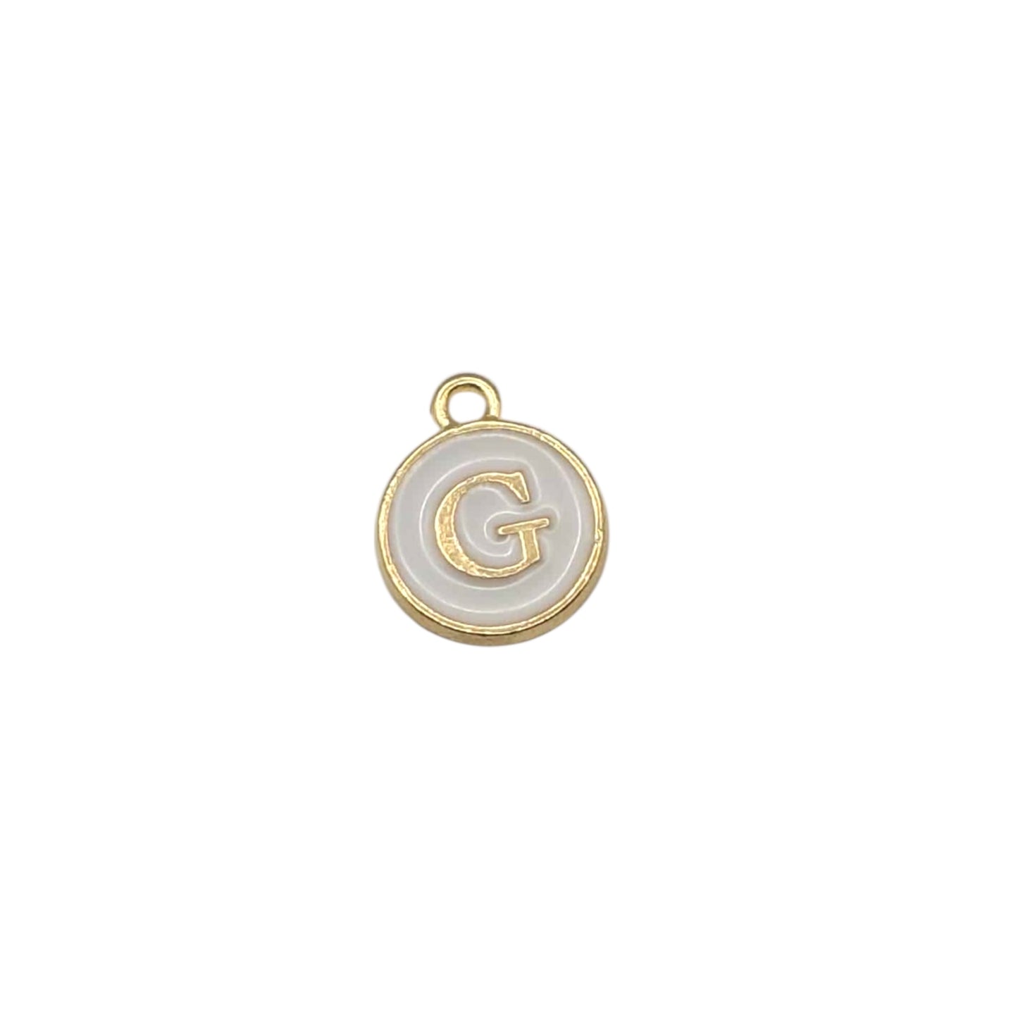 Gold pendant letter “ G “ on white background 