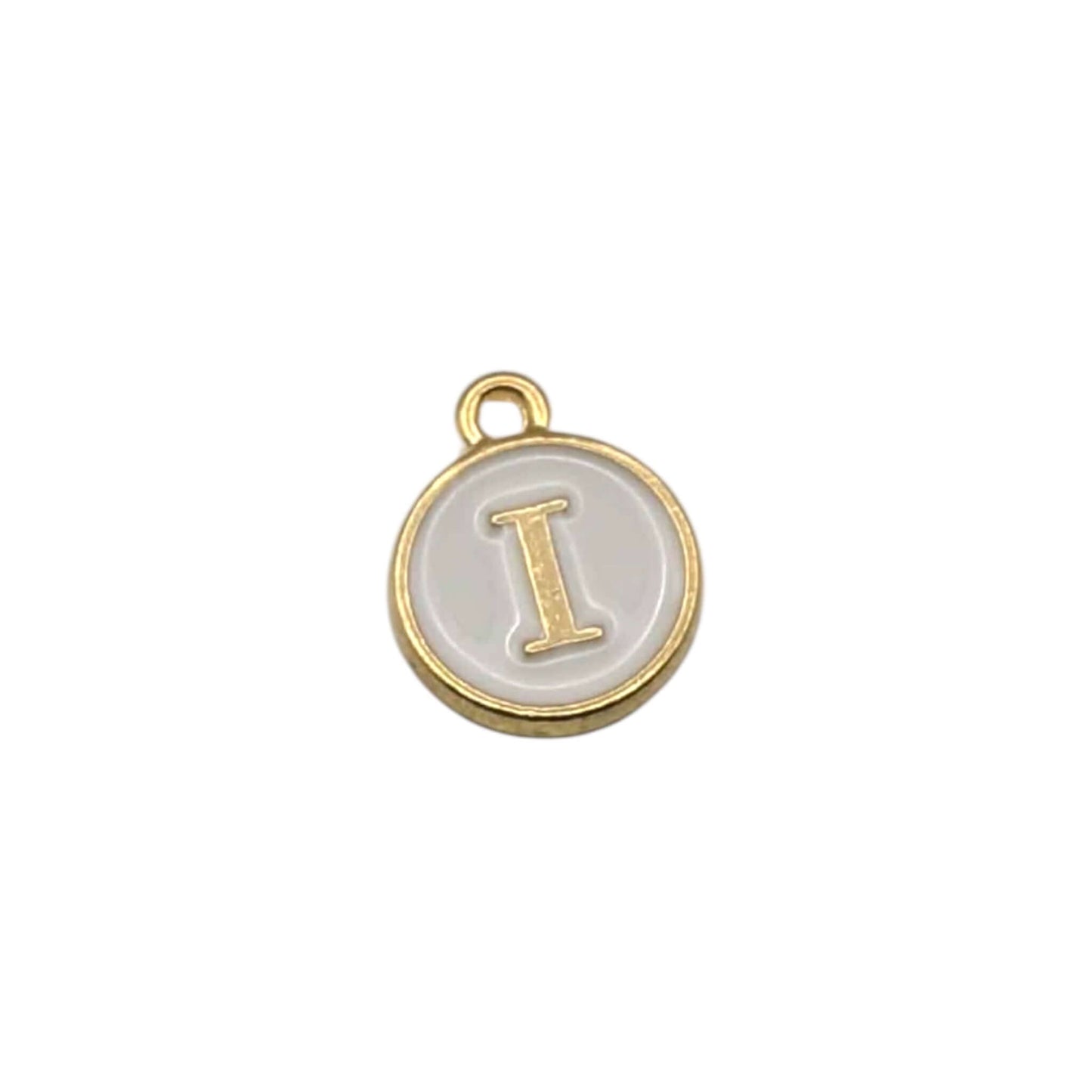 Gold pendant letter “ I “ on white background 