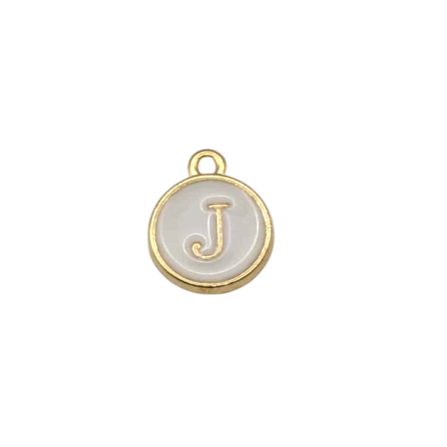Gold pendant letter “ J “ on white background 