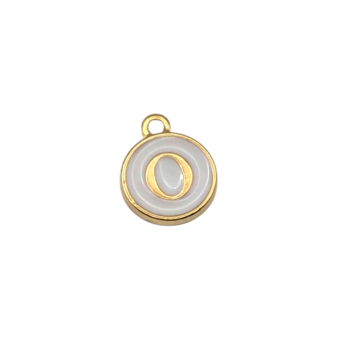 Gold pendant letter “ O “ on white background 