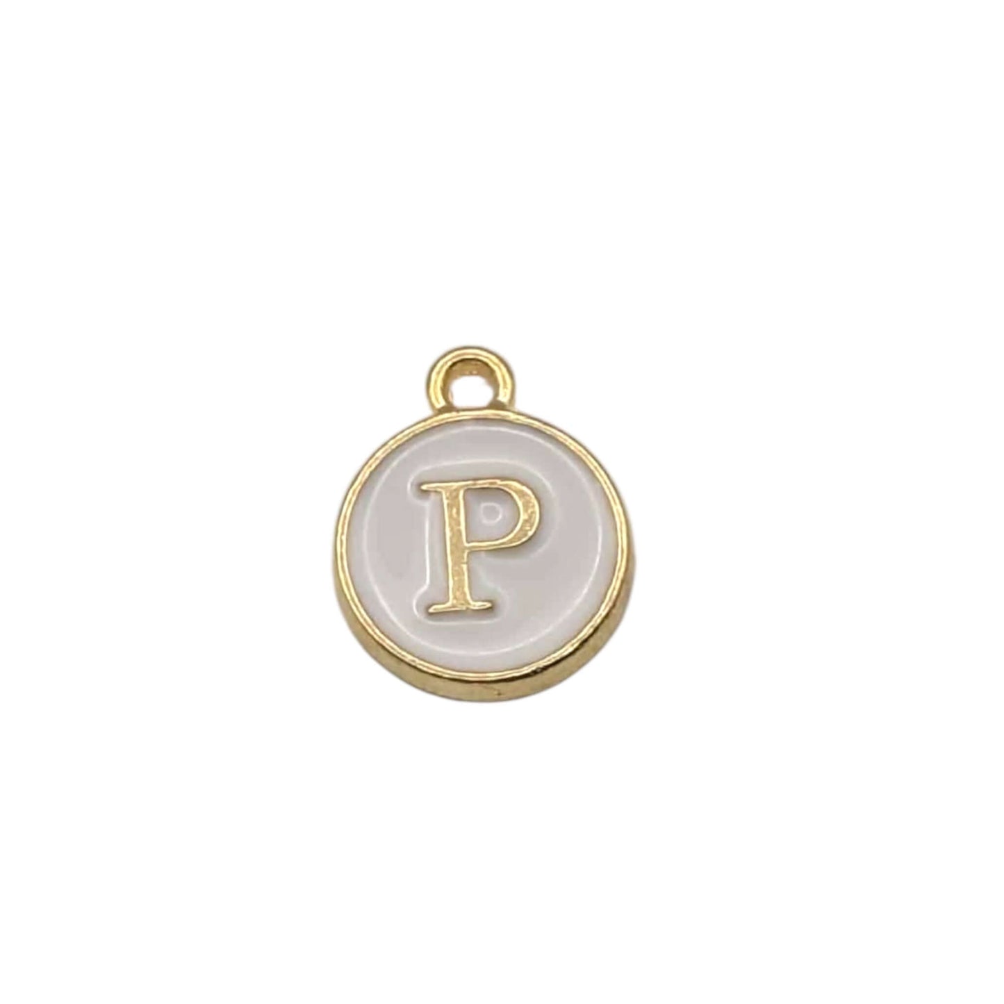 Gold pendant letter “ P “ on white background 