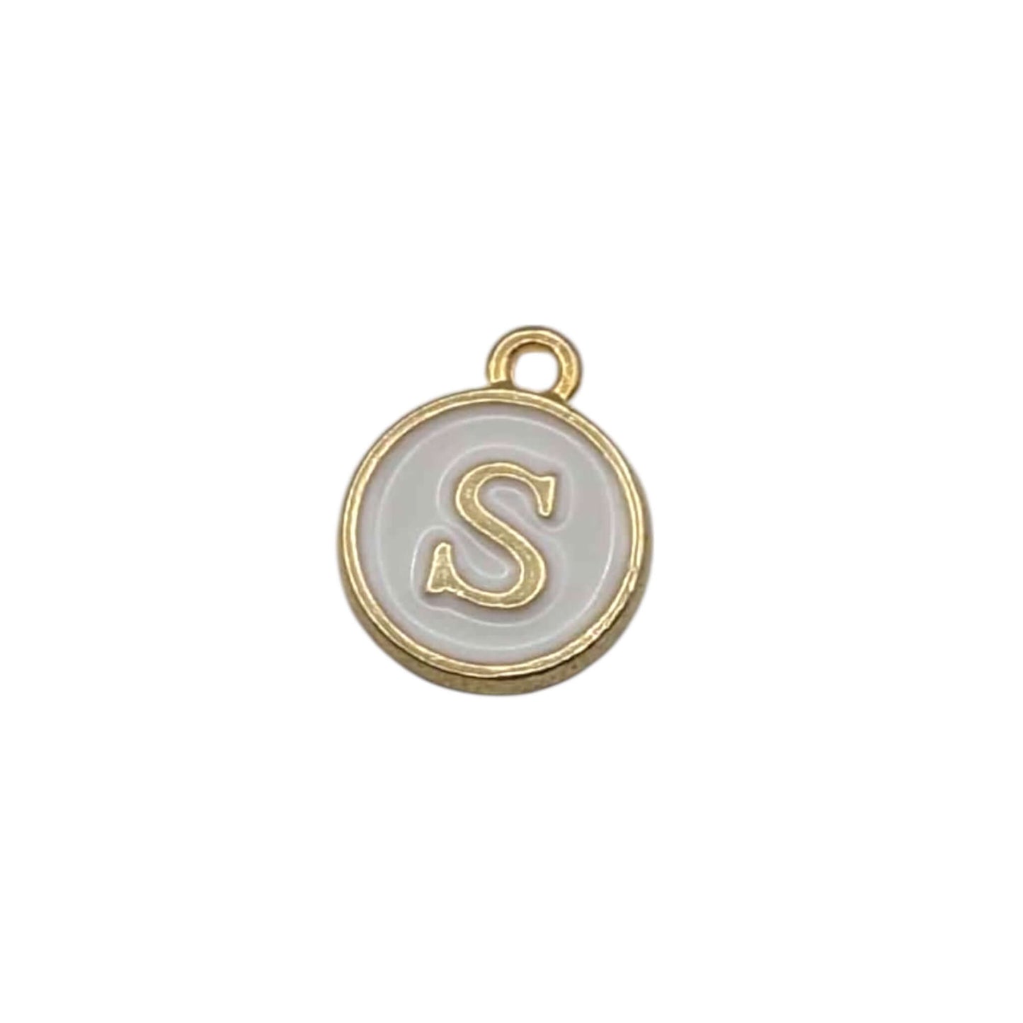 Gold pendant letter “ S “ on white background 