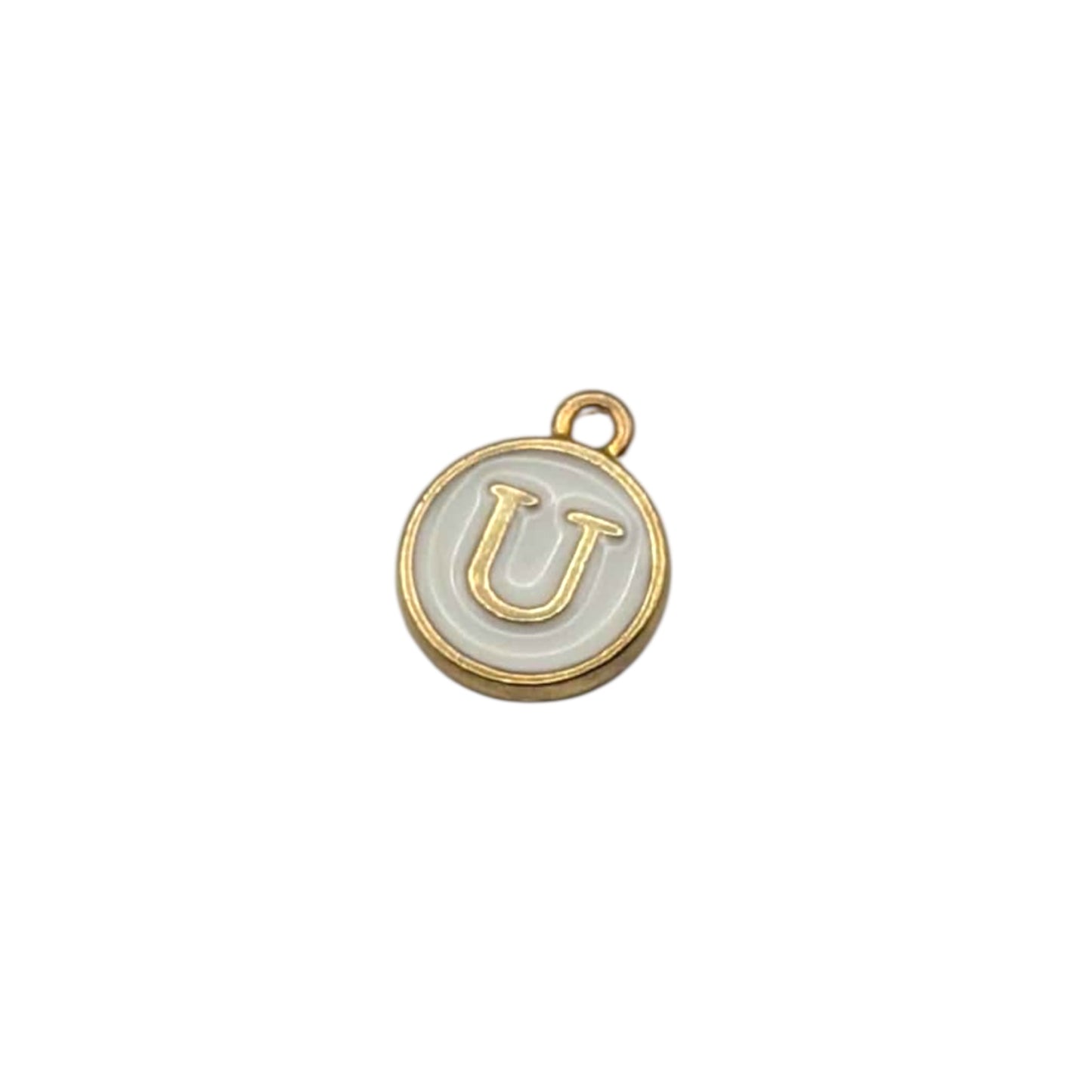 Gold pendant letter “ U  “ on white background 