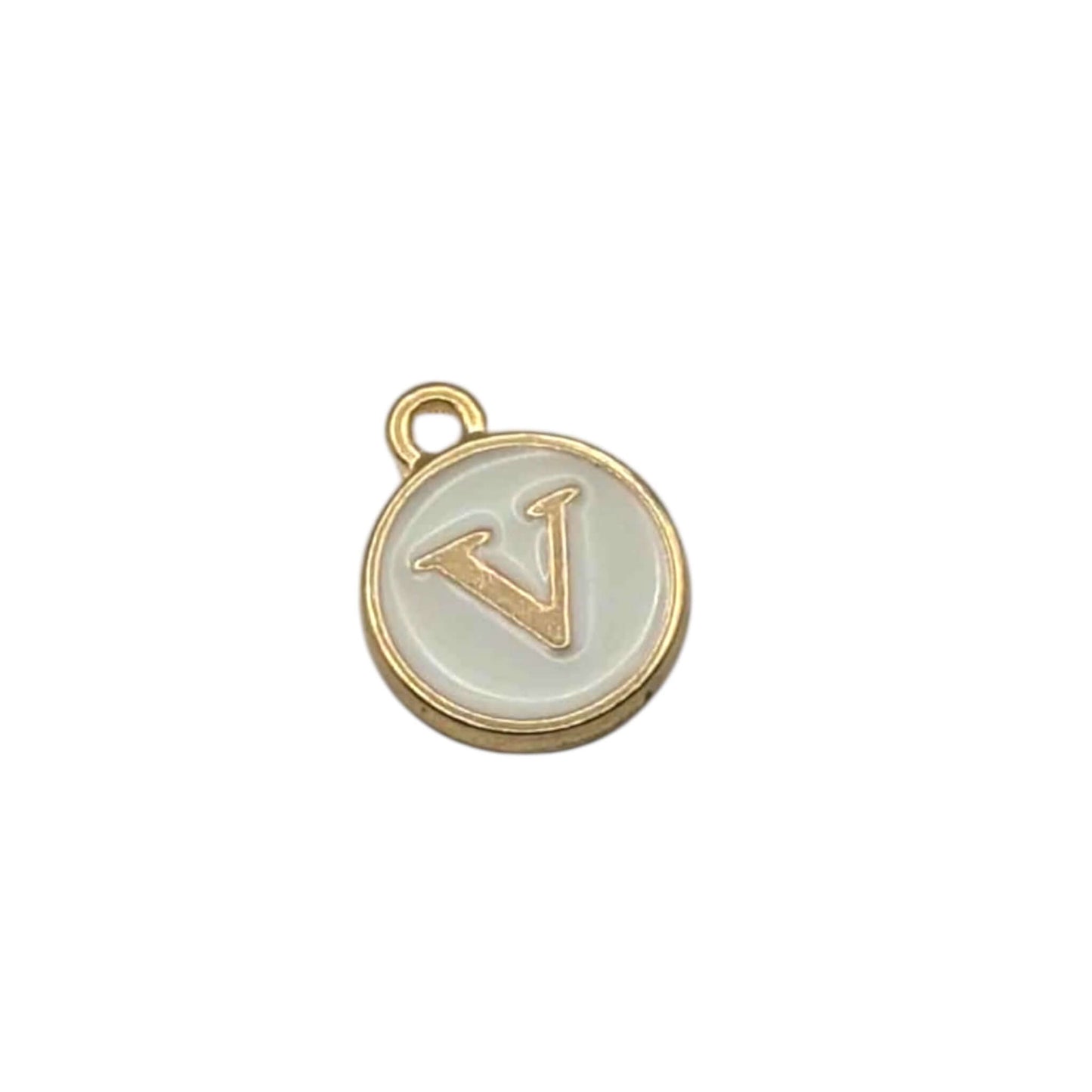 Gold pendant letter “ V “ on white background 