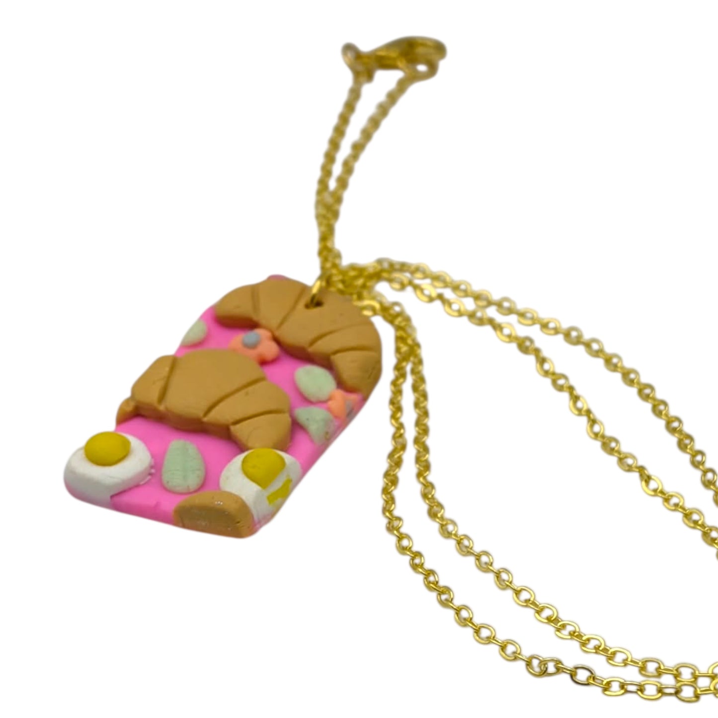 Kawaii Breakfast Necklace - Handmade Croissant & Eggs Pendant