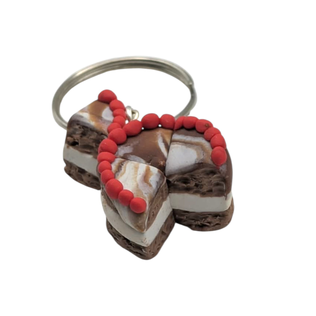 Cake Slice Keyring, Kawaii Food Bag Charm, Polymer Clay Keychain, Novelty Gift For Her