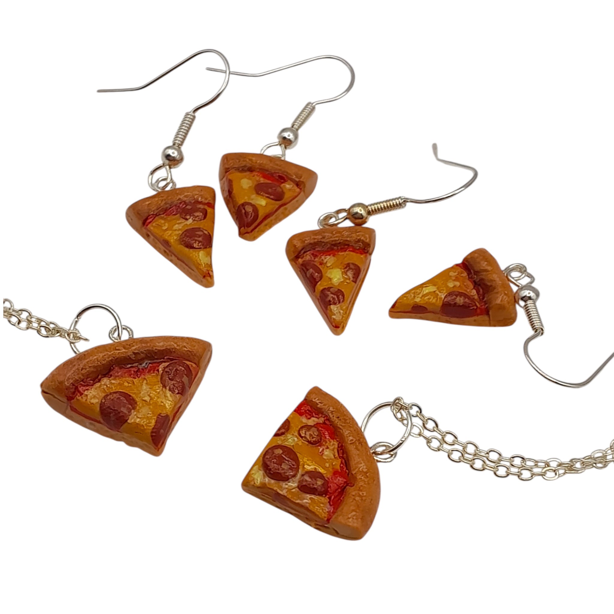 Pizza Slice Jewellery Set, Kawaii Food Necklace And Earrings, Polymer Clay, Novelty Gift For Her