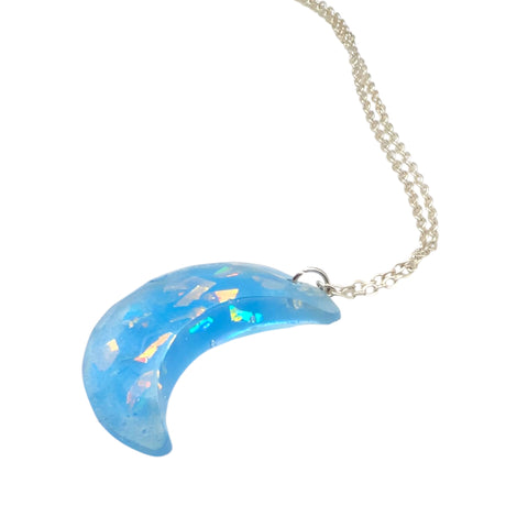 Glow in the Dark Moon Necklace | Iridescent Crescent Pendant Handmade UK