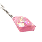 Pink Resin Crystal Shard Necklace 18" | Iridescent Aurora Pendant | Handmade Gift for Her