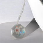 Aurora Bloom Octagon Necklace | Iridescent Resin Pendant | Handmade Gift for Her