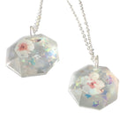Aurora Bloom Octagon Necklace | Iridescent Resin Pendant | Handmade Gift for Her