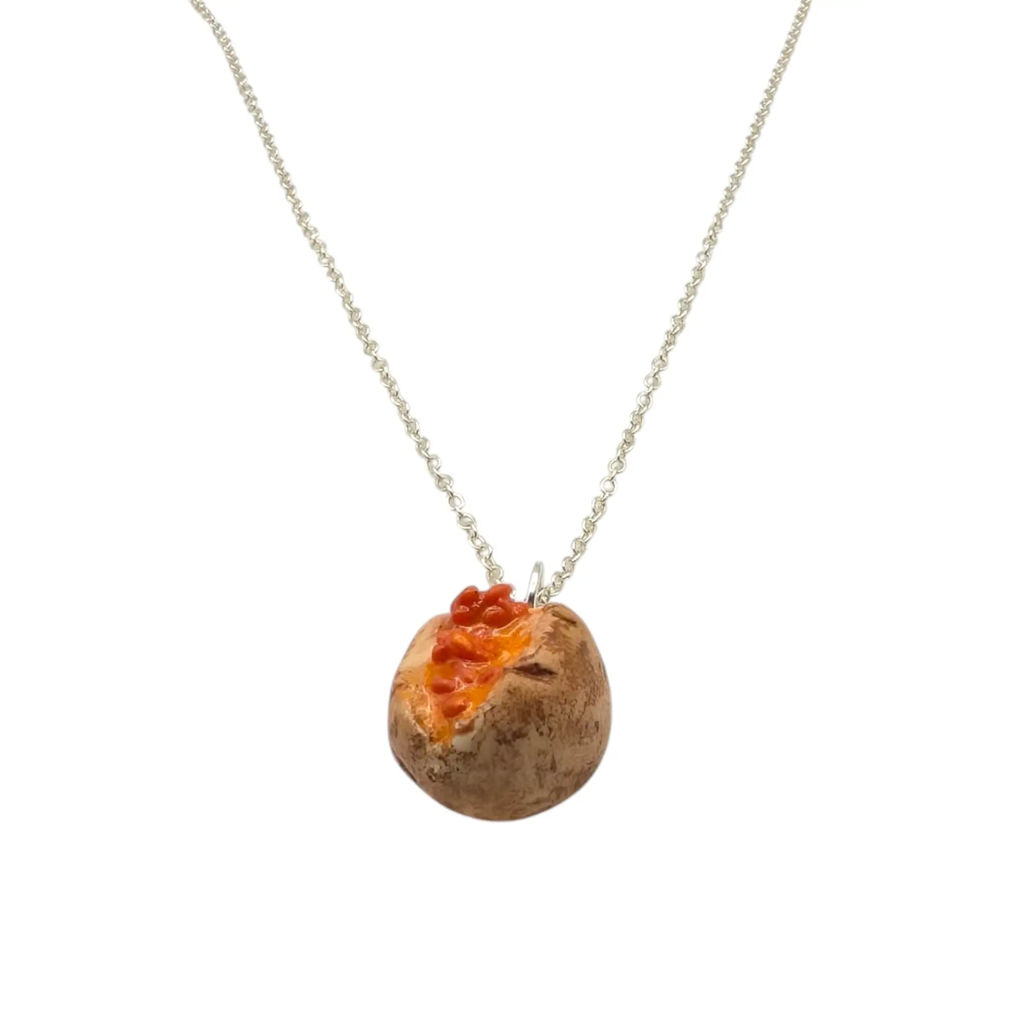Mini Jacket Potato Necklace, Novelty Miniature Food Jewellery, Polymer Clay Pendant